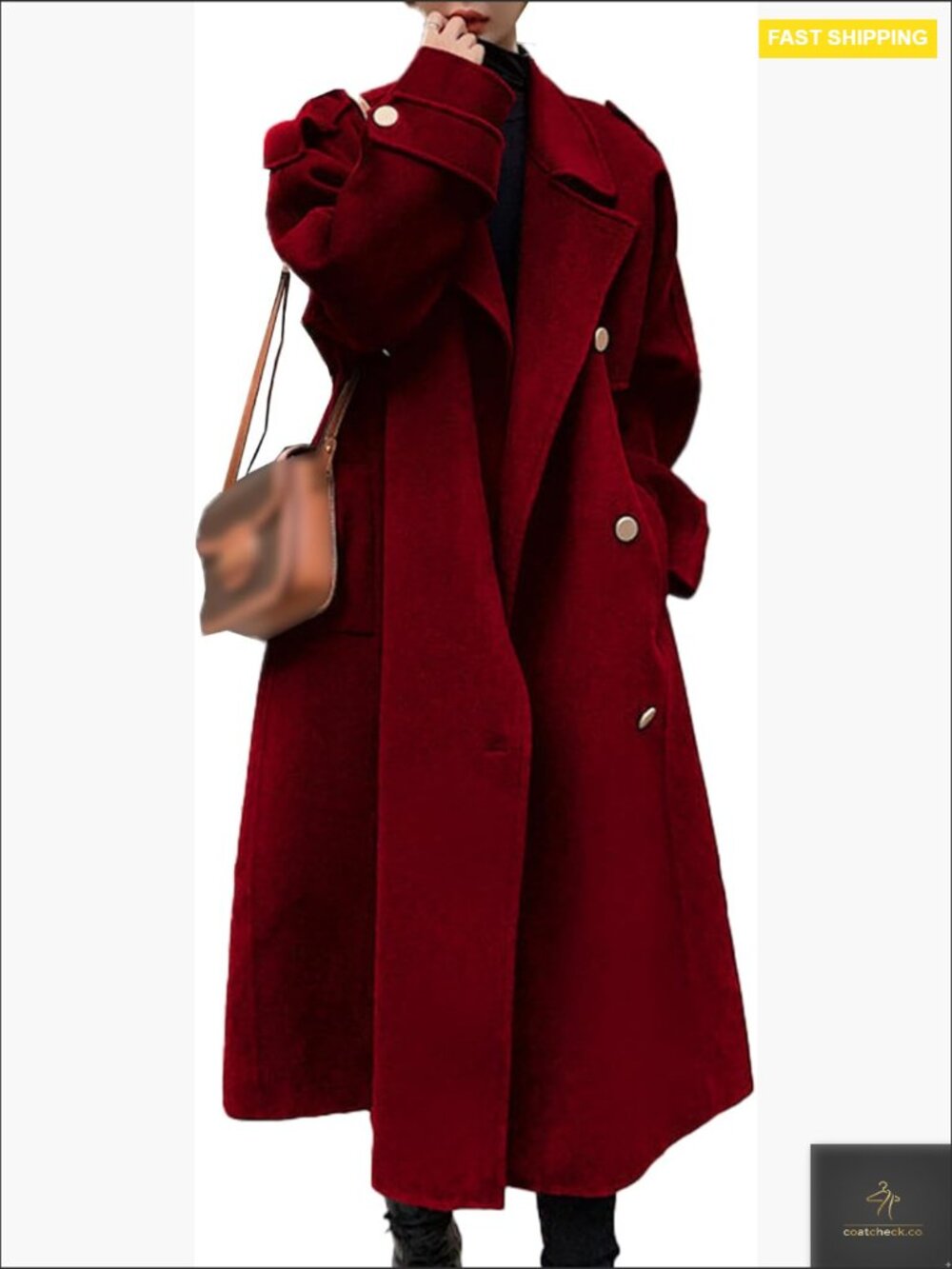 Double Breasted Wool Blend Pea Coat Notch Lapel Loose Fit Trench Overcoat